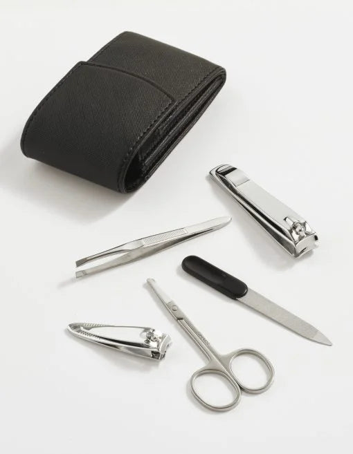 5pc Stainless Steel Manicure Set In Saffiano Pu Travel Pouch