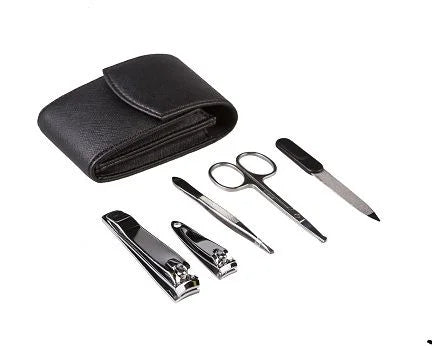 5pc Stainless Steel Manicure Set In Saffiano Pu Travel Pouch