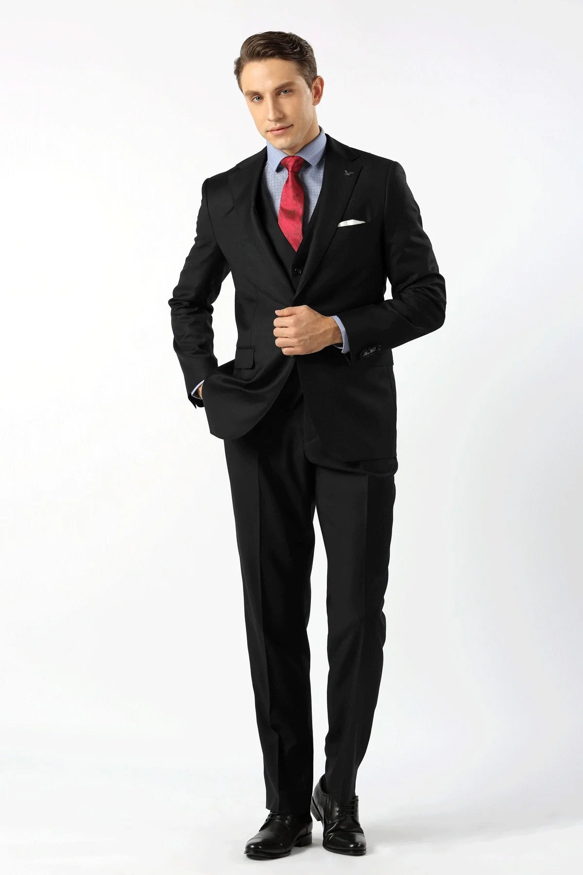 100% Australian Merino Wool Men's Ready To Wear Black Suit